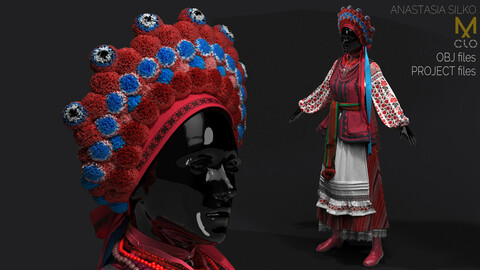 Ukrainian traditional women outfit. Clo3d, Marvelous designer project + OBJ