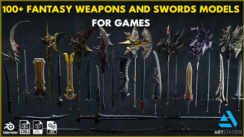 100+ Fantasy Weapons and Swords Models For Games with Textures