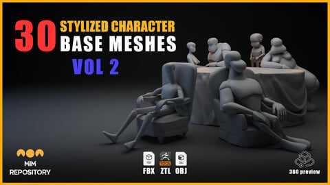 30 stylized character Base Meshes _ vol2
