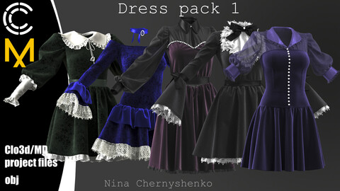 Dress pack 1. Marvelous Designer/Clo3d project + OBJ.