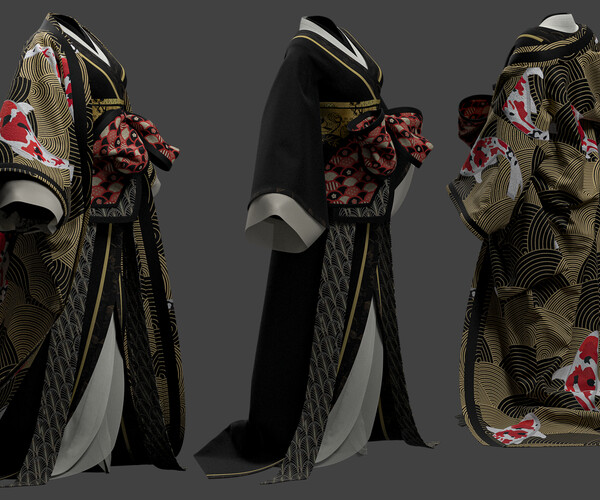 ArtStation - Graceful kimono outfit / Marvelous Designer/Clo3D project ...