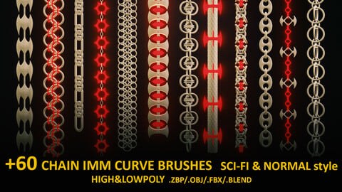 +60 SCI-FI CHAIN IMM BRUSHES FOR ZBRSUH (HIGH&LOWPOLY) + MESHES