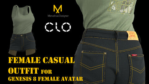 Female Casual Outfit for Genesis Female Avatar. Clo3D/MD project+OBJ+FBX