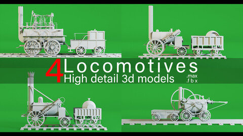 4 Locomotives- High detail 3d models