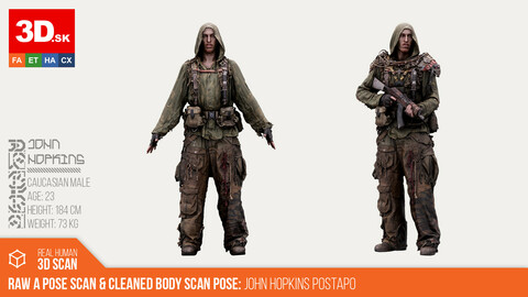 Raw A Pose Scan & Cleaned Body Scan Pose | Postapocalyptic #2