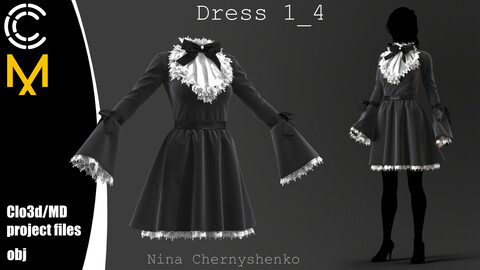 Dress 1_4. Marvelous Designer/Clo3d project + OBJ.