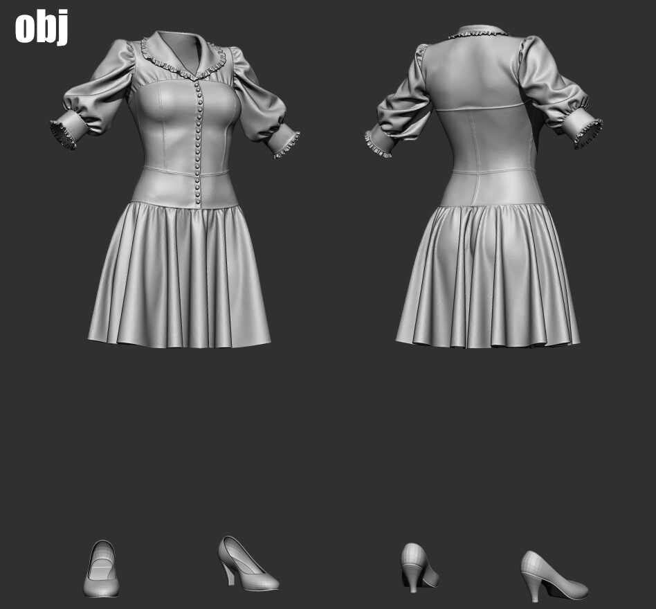 ArtStation - Dress 1_5. Marvelous Designer/Clo3d project + OBJ. | Resources