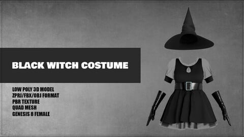 Black Witch Costume Low-poly 3D model