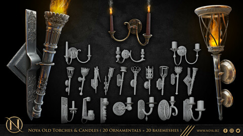 Noya Old Torches & Candles ( 20 Ornamentals + 20 basemeshes )
