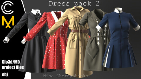 Dress pack 2. Marvelous Designer/Clo3d project + OBJ.