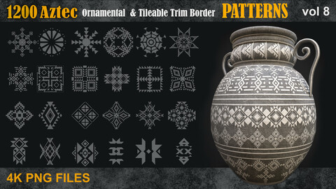 1200 Aztec Ornamental & Tileable Trim Border Patterns vol8