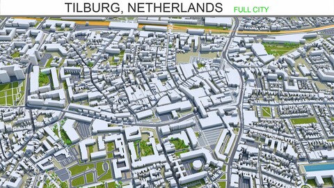 Tilburg city Netherlands 3d model 50km