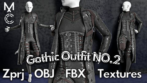 Gothic No.2 : Marvelous Designer + Clo3d + OBJ + FBX + Texture