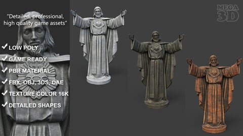 Low poly Jesus Sacred Heart Statue 220525