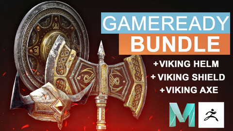 [GAMEREADY ASSET] Medieval Axe, Shield and Helm BUNDLE