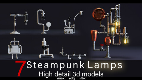 7- Steampunk Lamps- High detail 3d models