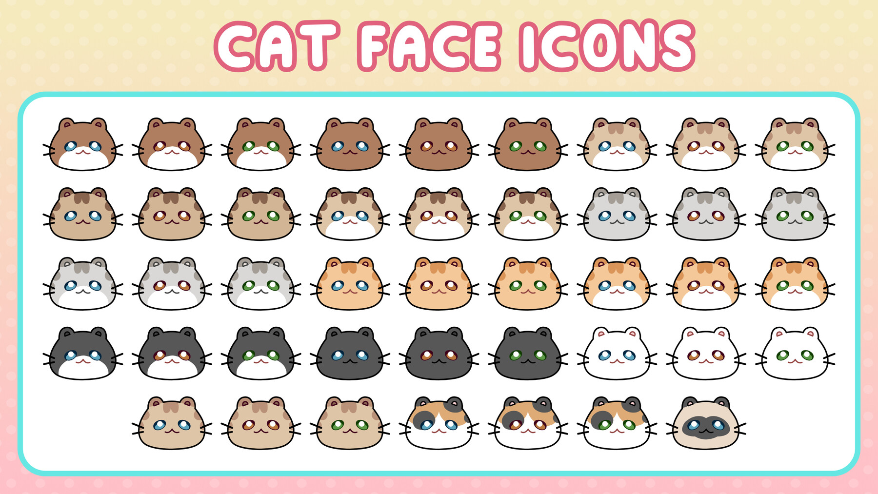 Cute Cat Face Icon Set