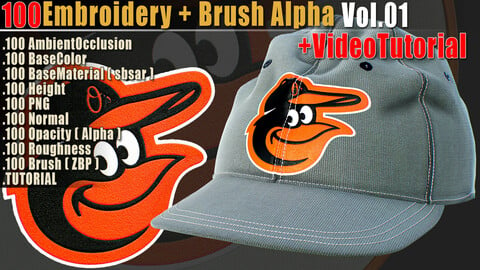 100 Embroidery + Brush Alpha Vol01 + Video Tutorial