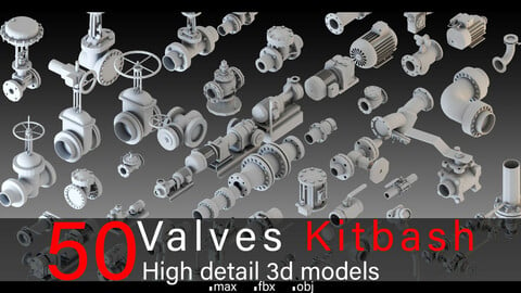 50-valves Kitbash-High detail 3d models