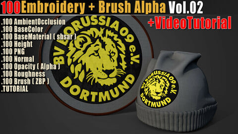 100 Embroidery + Brush Alpha Vol02 + Video Tutorial