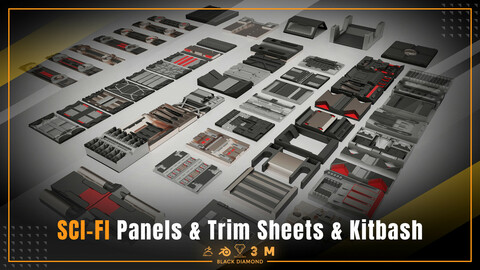 120 Scifi Panels & Trim Sheets & Kitbash