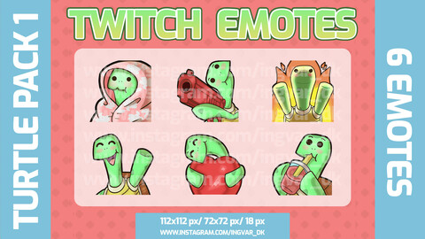 Cute Turtle Emotes Pack - Twitch, YouTube, Facebook, Discord, Pastel Colors, Kawaii, Vaporwave, Lofi, Aesthetic
