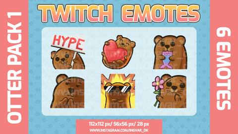 Cute OTTER Emotes Pack 1 - Twitch, YouTube, Facebook, Discord, Pastel Colors, Kawaii, Vaporwave, Lofi, Aesthetic