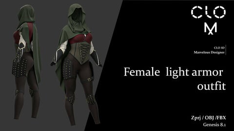 Female light armor outfit / Marvelous Designer/Clo3D project file + OBJ