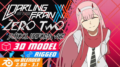 Zero Two (school uniform ver.) - Darling in the Franxx Anime - 3D Model Blender