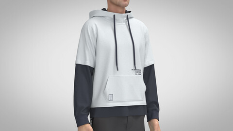 Two Piece Hoodie - Mock-neck, Marvelous Designer, Clo3D +fbx, obj