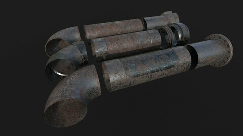 Simple set of modular pipes | Rusty and metal texture sets