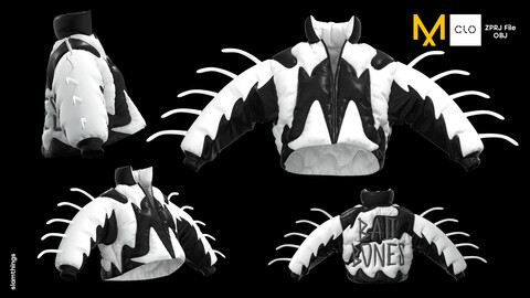 Future Fashion Puffer Skeleton Bones Jacket #010 - Clo3D / Marvelous Designer + OBJ / DIGITAL FASHION / HYPEBEAST / STREETWEAR