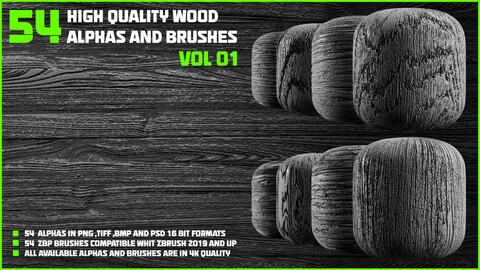 54 High Quality Wood Alphas And Brushes _ VOL 01