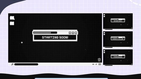Animated Twitch Screens Package Black and White, Cozy Twitch Overlay, Twitch brb Screen, Stream Ending Screen, Black Twitch Overlay