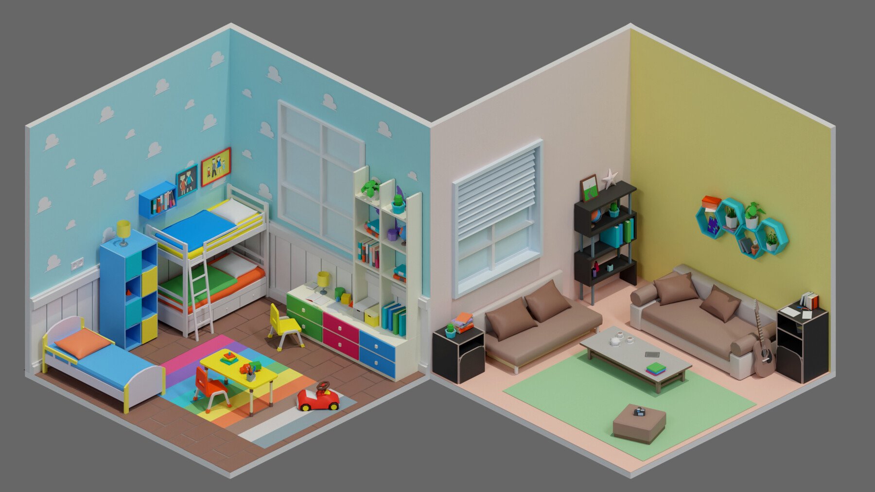 ArtStation - low poly interior 2 Low-poly 3D model | Game Assets