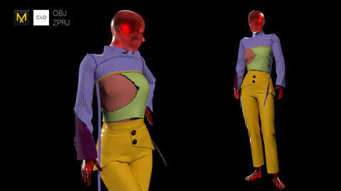 Female Layered Top and Pants Full Outfit OBJ+ZPRJ