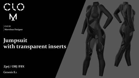 Jumpsuit with transparent inserts / Marvelous Designer/Clo3D project file + OBJ