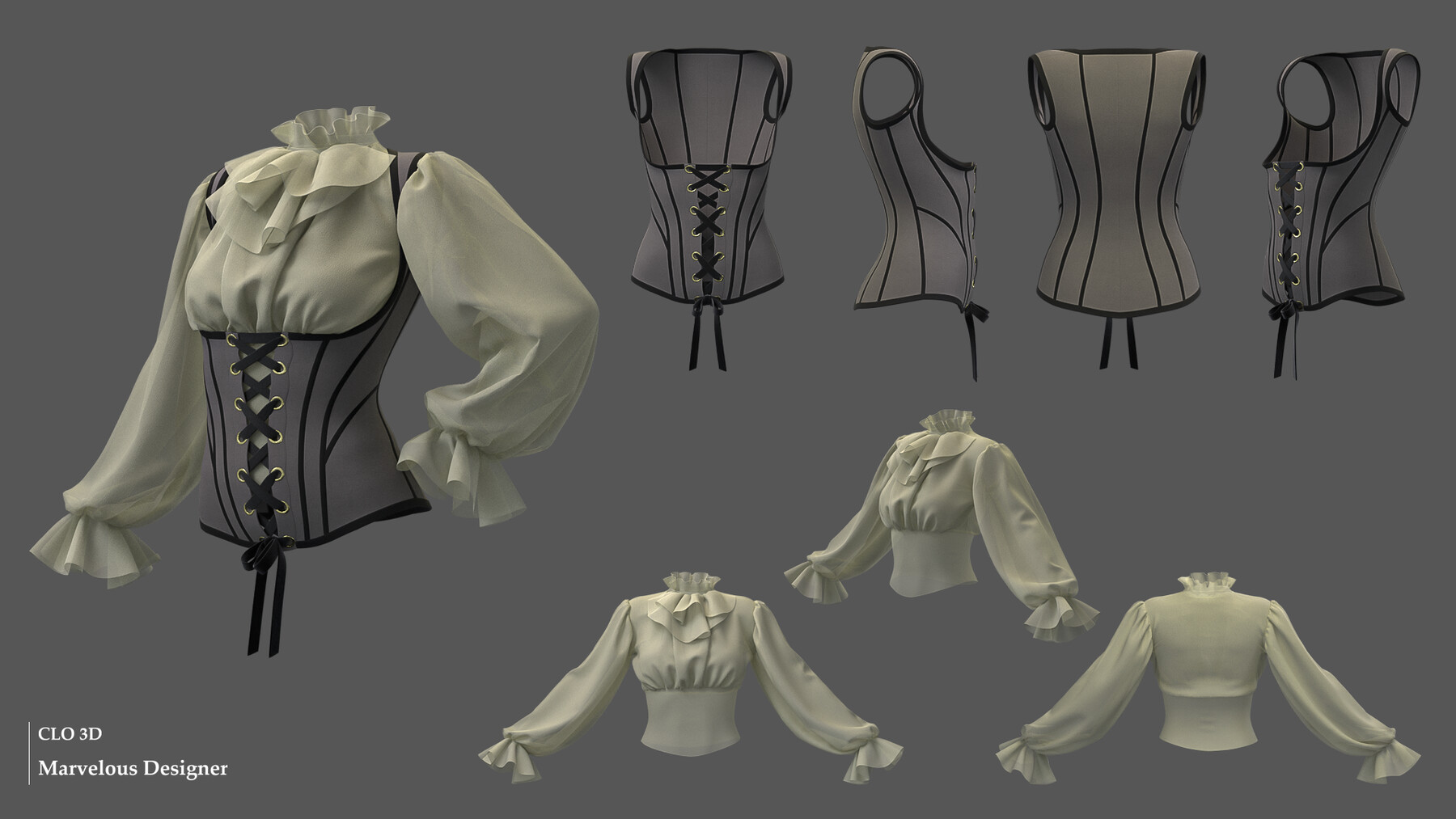 ArtStation - Female corset and blouse set / Marvelous Designer/Clo3D ...
