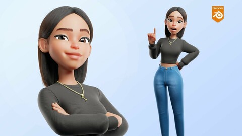 Cartoon NFT Black Woman Teen Rigged 3D model