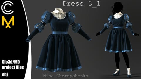 Dress 3_1. Marvelous Designer/Clo3d project + OBJ.