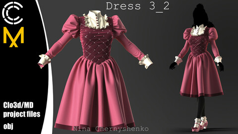 Dress 3_2. Marvelous Designer/Clo3d project + OBJ.