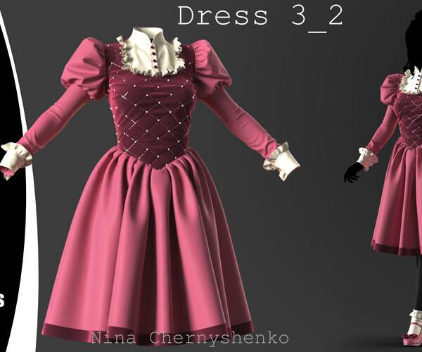 ArtStation - Dress 3_2. Marvelous Designer/Clo3d project + OBJ. | Resources