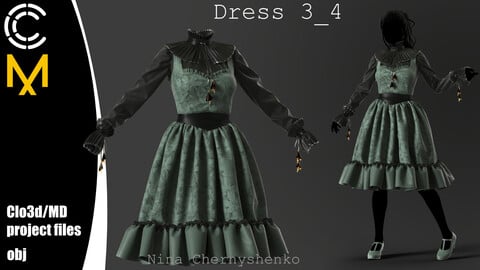 Dress 3_4. Marvelous Designer/Clo3d project + OBJ.