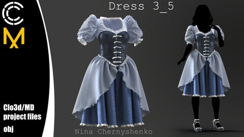 Dress 3_5. Marvelous Designer/Clo3d project + OBJ.