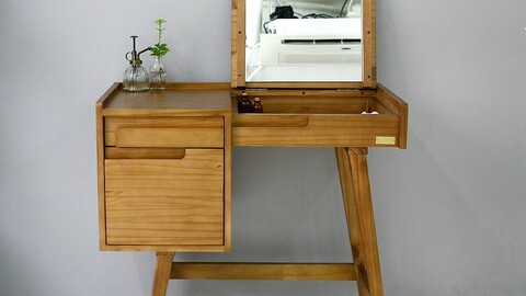 Scandinavian wood storage mirror dressing table