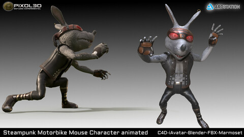 Steampunk Motorbike Mouse Character animated