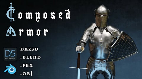 Composed Armor + Sword + Shield / Daz3D / .blend .fbx .obj