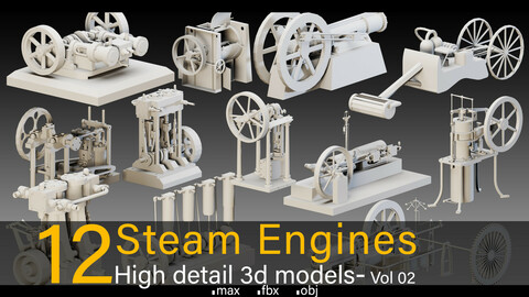 12 Steam Engines- Vol 02- High detail 3d models