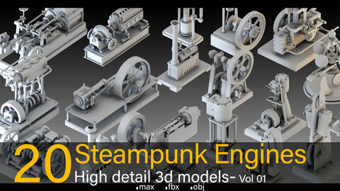 20- Steampunk Engines- High detail 3d models