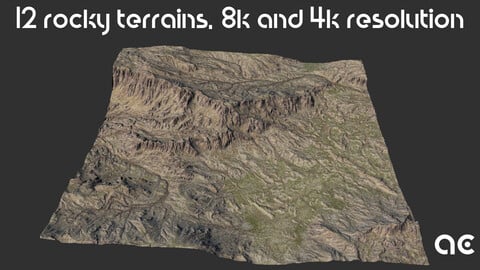 Rocky Terrains Collection | 12 Terrains at 8k resolution, Height map+Texture+Mesh